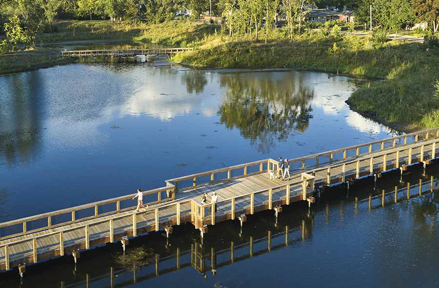 An aerial view of the Morningside neighborhood and Weber Pond in Edina, Minnesota.